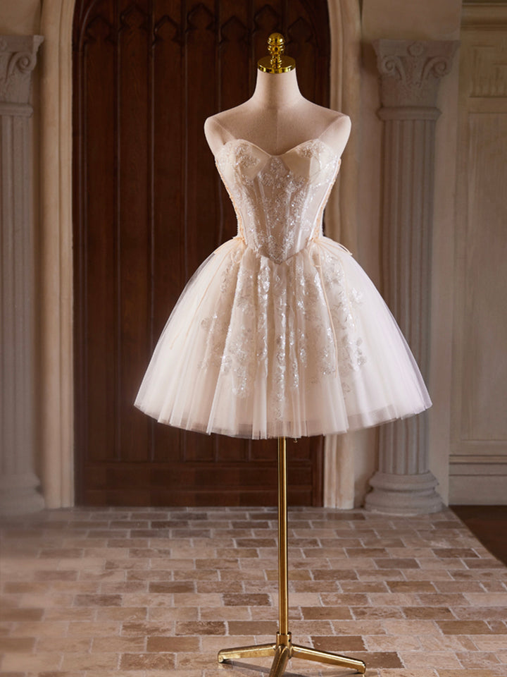 Luolandi A Line Strapless Tulle Short Prom Dress Lovely Sweetheart Homecoming Party Dress Beautiful